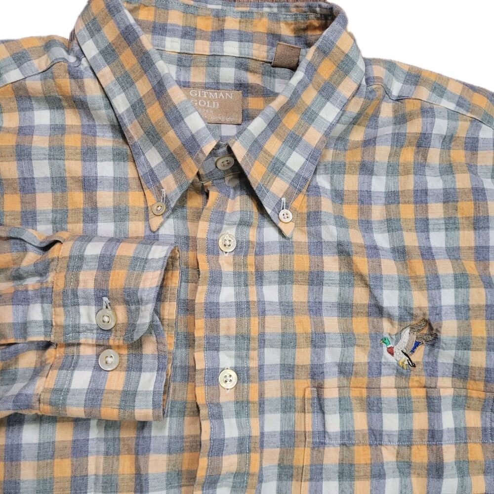 Vintage Gitman Bros Shirt Mens XL Orange Blue Button Up Casual USA